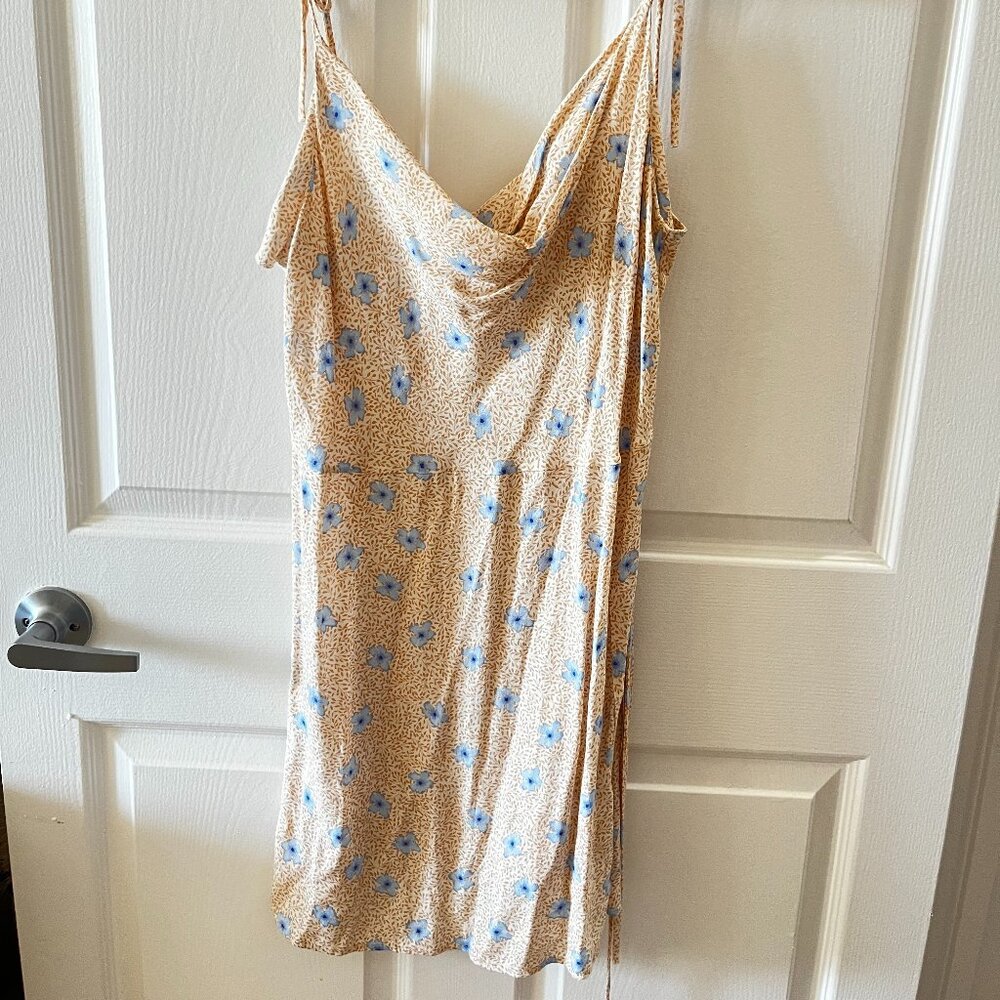 Endless Blu Cowl Neck Dress with Blue Flower Details